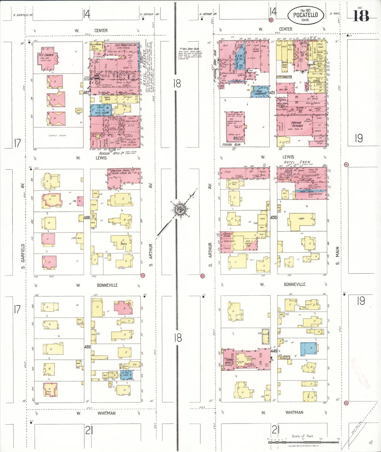 Sanborn Fire Insurance Map from Pocatello, Bannock County, Idaho (1921), Sheet #0018 - Complete Map Set gallery image, historic Sanborn map, vintage wall art, Idaho Idaho