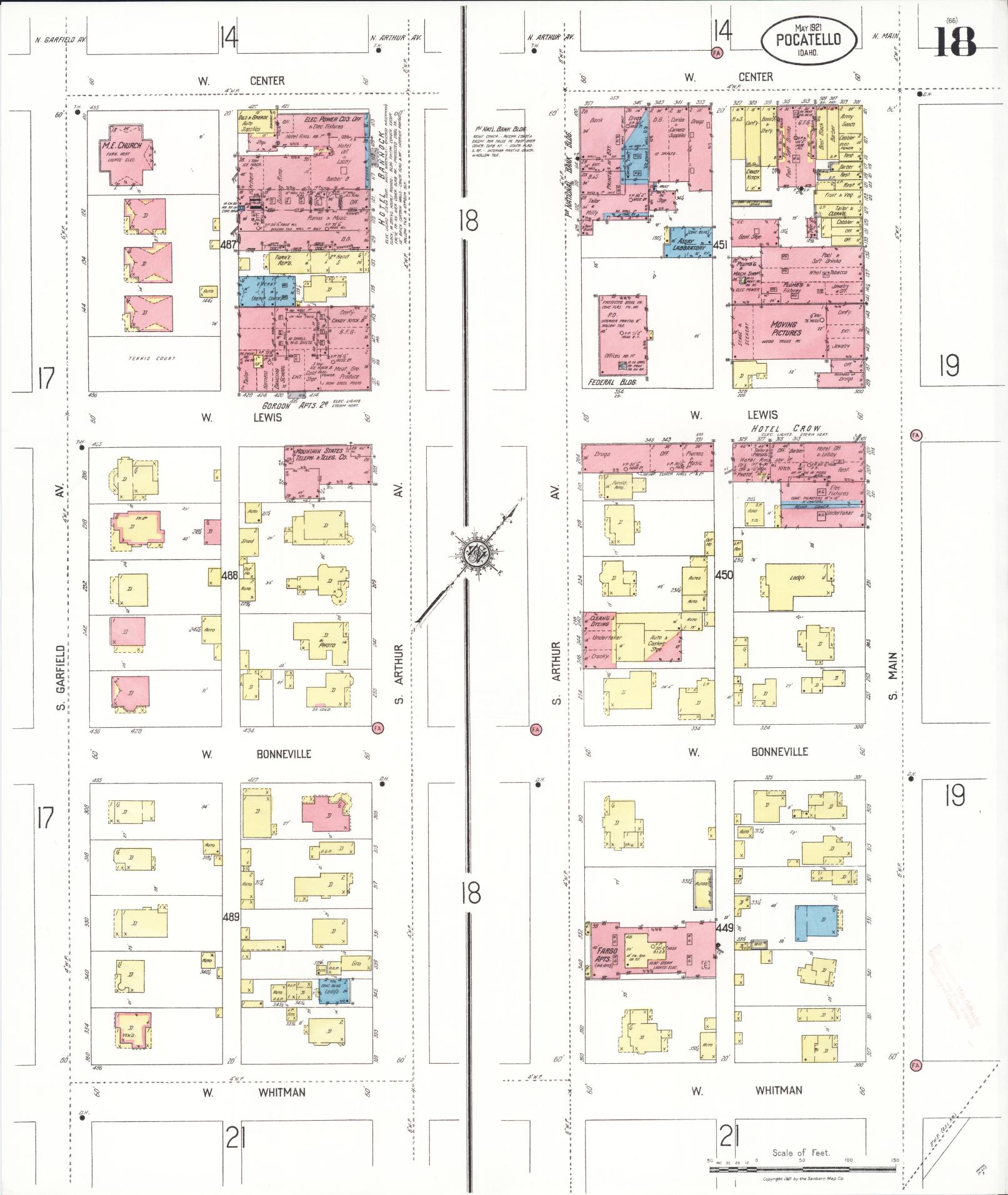 Sanborn Fire Insurance Map from Pocatello, Bannock County, Idaho (1921), Sheet #0018 - Complete Map Set gallery image, historic Sanborn map, vintage wall art, Idaho Idaho
