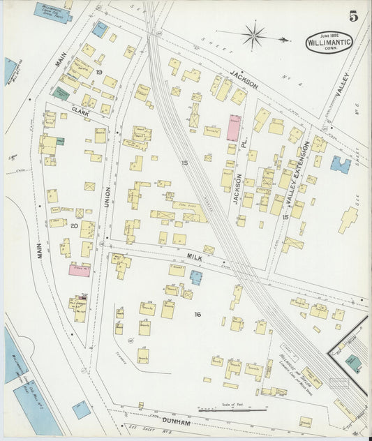 Sanborn Fire Insurance Map from Willimantic, Windham County, Connecticut (1892), Sheet #0005 - Historic Sanborn Fire Insurance Map Print, vintage old map wall art, antique decor, genealogy gift, Connecticut Connecticut map