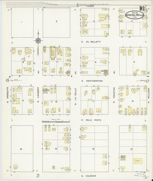 Sanborn Fire Insurance Map from Mineral Wells, Palo Pinto County, Texas (1912), Sheet #0016 - Historic Sanborn Fire Insurance Map Print, vintage old map wall art, antique decor, genealogy gift, Texas Texas map