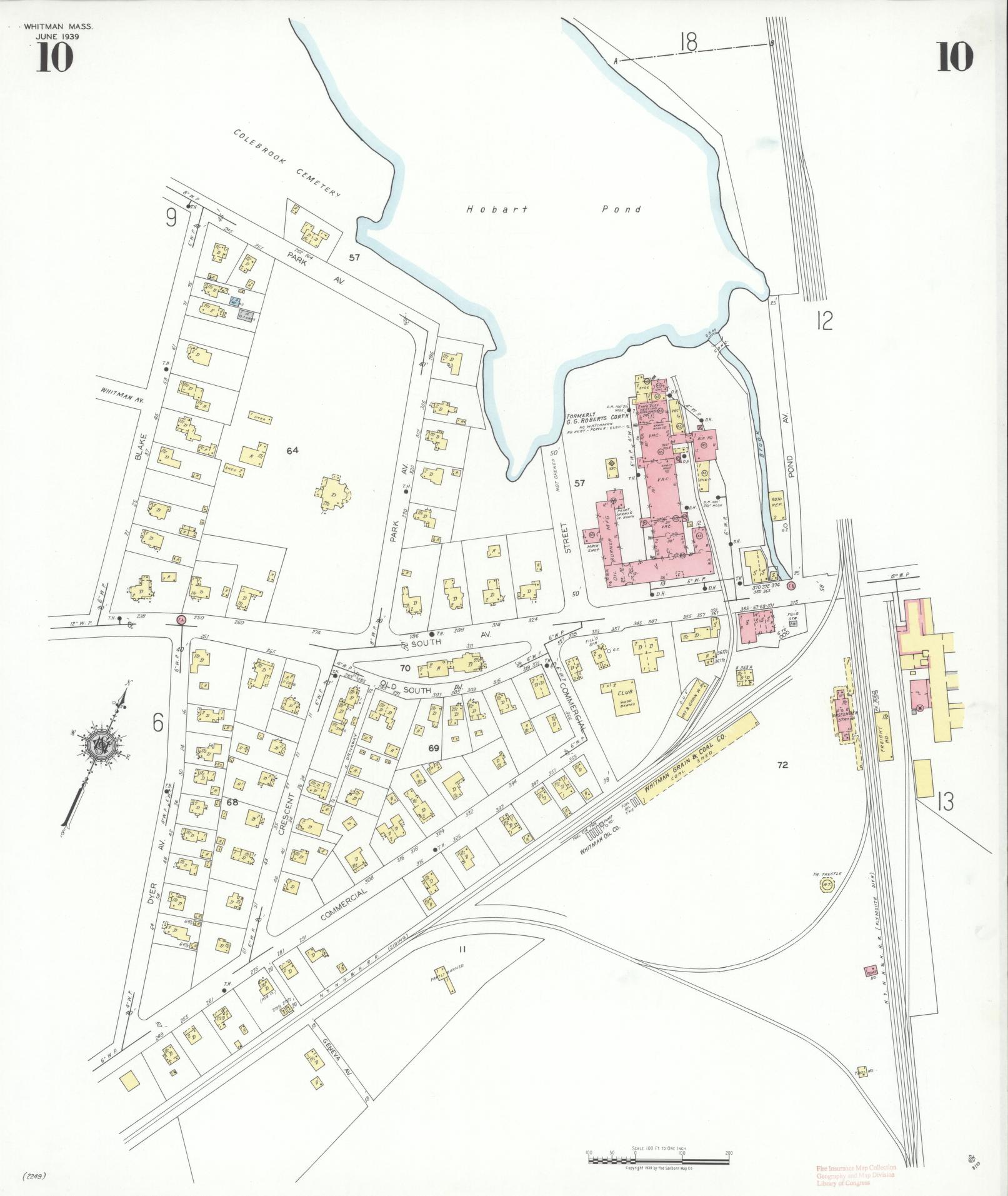Sanborn Fire Insurance Map from Whitman, Plymouth County, Massachusetts (1939), Sheet #0010 - Complete Map Set gallery image, historic Sanborn map, vintage wall art, Massachusetts Massachusetts