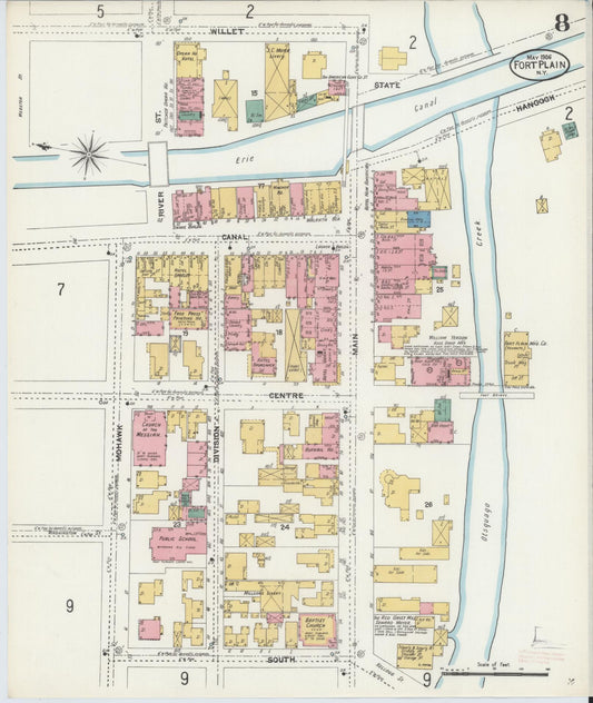 Sanborn Fire Insurance Map from Fort Plain, Montgomery County, New York (1906), Sheet #0008 - Historic Sanborn Fire Insurance Map Print, vintage old map wall art, antique decor, genealogy gift, New York New York map