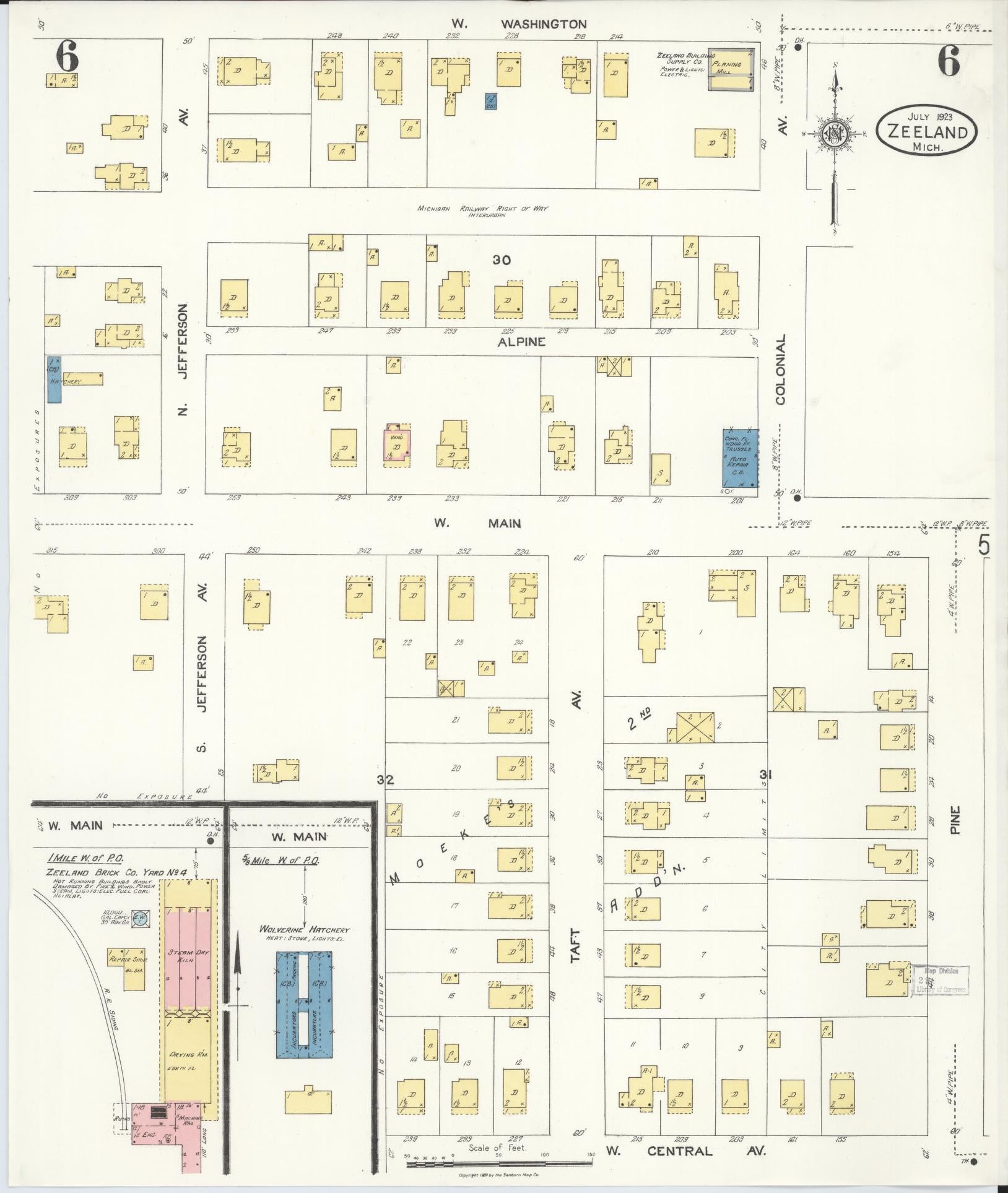Sanborn Fire Insurance Map from Zeeland, Ottawa County, Michigan (1923), Sheet #0006 - Complete Map Set gallery image, historic Sanborn map, vintage wall art, Michigan Michigan