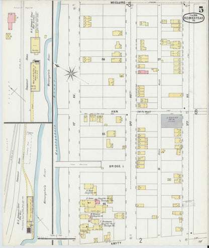 Sanborn Fire Insurance Map from Homestead, Allegheny County, Pennsylvania (1896), Sheet #0005 - Historic Sanborn Fire Insurance Map Print, vintage old map wall art, antique decor, genealogy gift, Pennsylvania Pennsylvania map