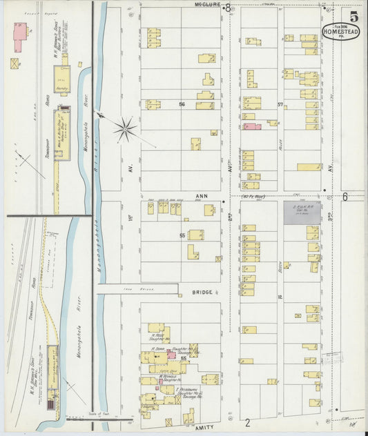 Sanborn Fire Insurance Map from Homestead, Allegheny County, Pennsylvania (1896), Sheet #0005 - Historic Sanborn Fire Insurance Map Print, vintage old map wall art, antique decor, genealogy gift, Pennsylvania Pennsylvania map