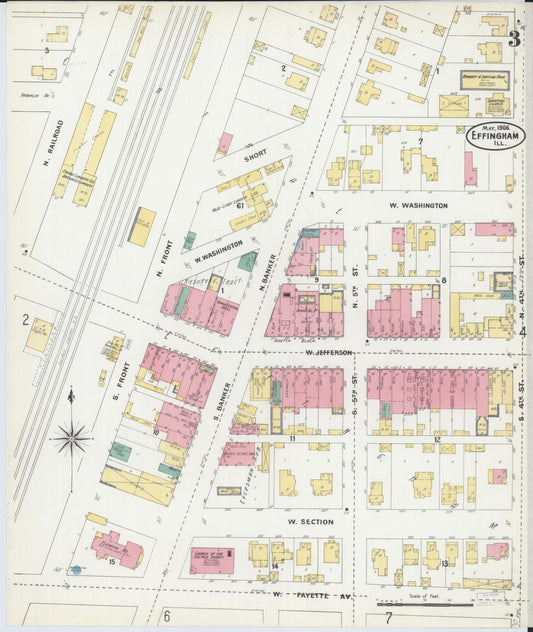 Sanborn Fire Insurance Map from Effingham, Effingham County, Illinois (1906), Sheet #0003 - Historic Sanborn Fire Insurance Map Print, vintage old map wall art, antique decor, genealogy gift, Illinois Illinois map