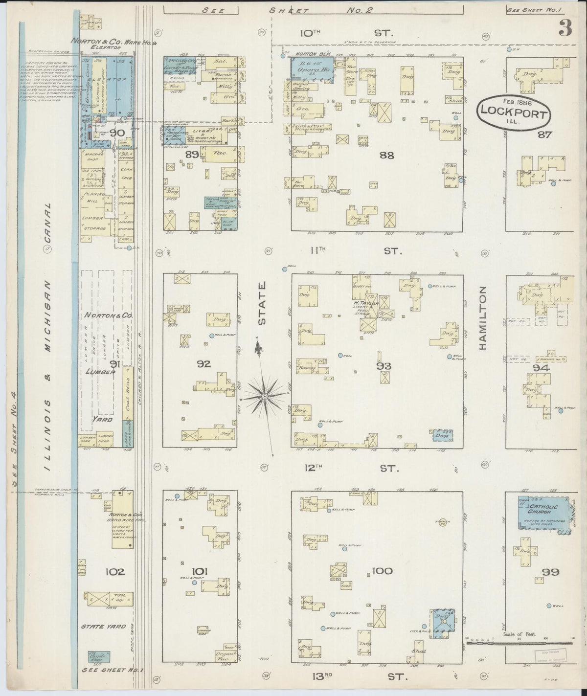Sanborn Fire Insurance Map from Lockport, Will County, Illinois (1886), Sheet #0003 - Complete Map Set gallery image, historic Sanborn map, vintage wall art, Illinois Illinois