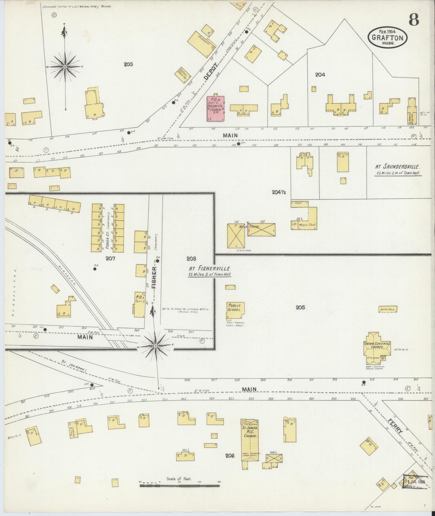 Sanborn Fire Insurance Map from Grafton, Worcester County, Massachusetts (1904), Sheet #0008 - Complete Map Set gallery image, historic Sanborn map, vintage wall art, Massachusetts Massachusetts