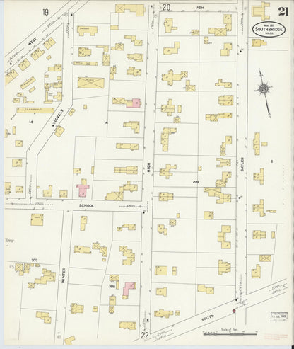 Sanborn Fire Insurance Map from Southbridge, Worcester County, Massachusetts (1911), Sheet #0021 - Historic Sanborn Fire Insurance Map Print, vintage old map wall art, antique decor, genealogy gift, Massachusetts Massachusetts map
