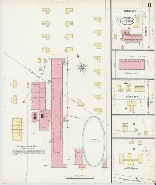 Sanborn Fire Insurance Map from Durham, Durham County, North Carolina (1898), Sheet #0008 - Historic Sanborn Fire Insurance Map Print, vintage old map wall art, antique decor, genealogy gift, North Carolina North Carolina map