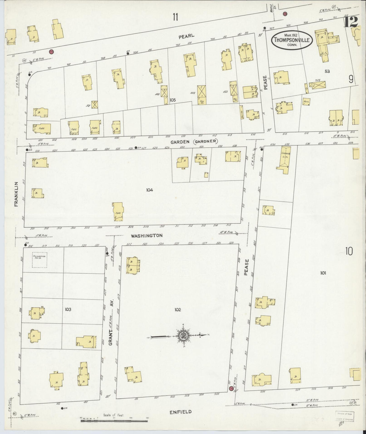 Sanborn Fire Insurance Map from Thompsonville, Hartford County, Connecticut (1912), Sheet #0012 - Historic Sanborn Fire Insurance Map Print, vintage old map wall art, antique decor, genealogy gift, Connecticut Connecticut map