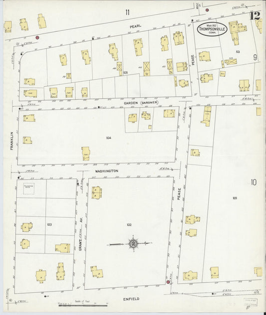 Sanborn Fire Insurance Map from Thompsonville, Hartford County, Connecticut (1912), Sheet #0012 - Historic Sanborn Fire Insurance Map Print, vintage old map wall art, antique decor, genealogy gift, Connecticut Connecticut map