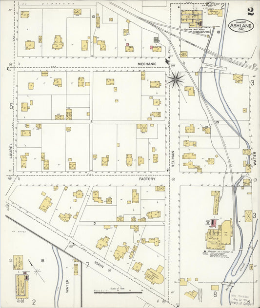Sanborn Fire Insurance Map from Ashland, Jackson County, Oregon (1907), Sheet #0002 - Historic Sanborn Fire Insurance Map Print, vintage old map wall art, antique decor, genealogy gift, Oregon Oregon map