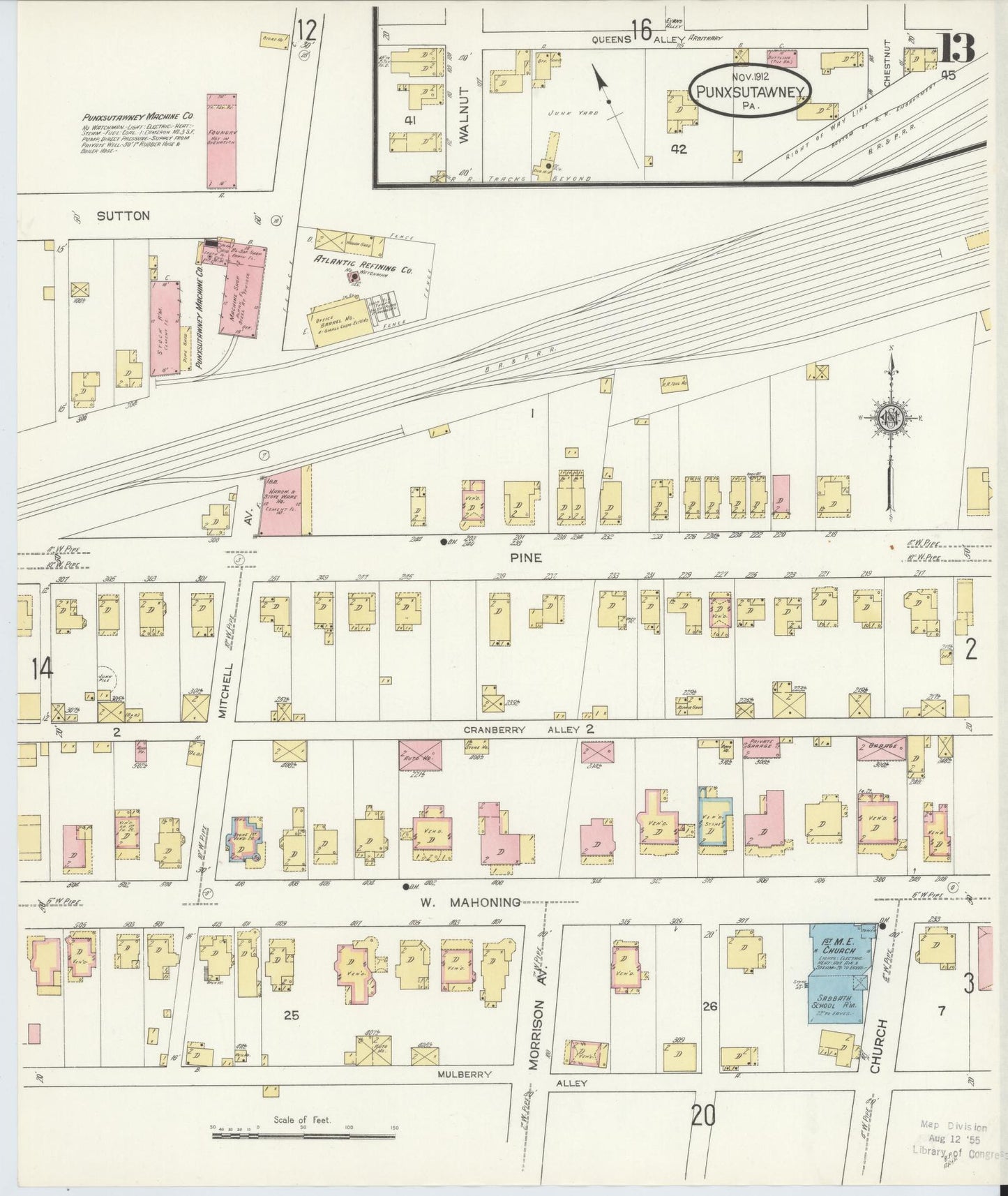 Sanborn Fire Insurance Map from Punxsutawney, Jefferson County, Pennsylvania (1912), Sheet #0013 - Historic Sanborn Fire Insurance Map Print, vintage old map wall art, antique decor, genealogy gift, Pennsylvania Pennsylvania map