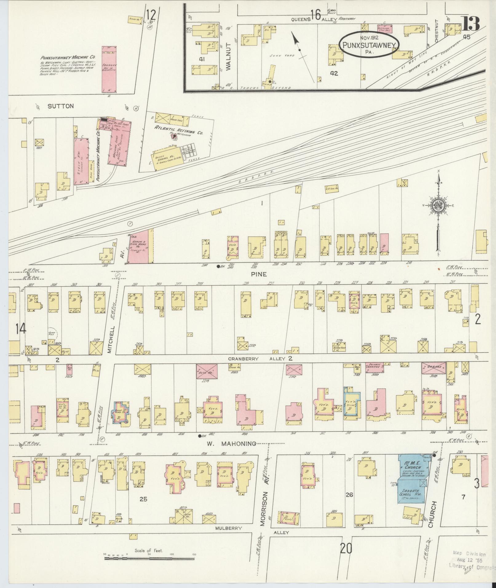 Sanborn Fire Insurance Map from Punxsutawney, Jefferson County, Pennsylvania (1912), Sheet #0013 - Historic Sanborn Fire Insurance Map Print, vintage old map wall art, antique decor, genealogy gift, Pennsylvania Pennsylvania map