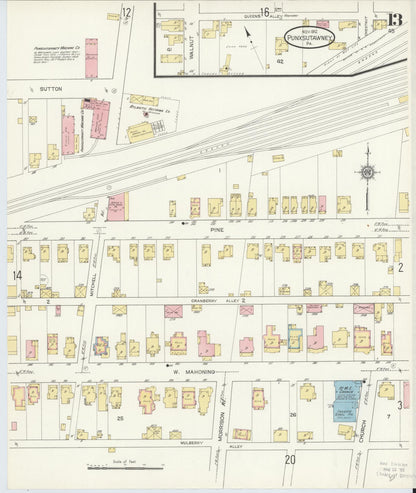 Sanborn Fire Insurance Map from Punxsutawney, Jefferson County, Pennsylvania (1912), Sheet #0013 - Historic Sanborn Fire Insurance Map Print, vintage old map wall art, antique decor, genealogy gift, Pennsylvania Pennsylvania map