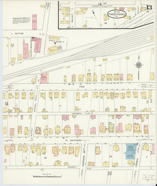Sanborn Fire Insurance Map from Punxsutawney, Jefferson County, Pennsylvania (1912), Sheet #0013 - Historic Sanborn Fire Insurance Map Print, vintage old map wall art, antique decor, genealogy gift, Pennsylvania Pennsylvania map
