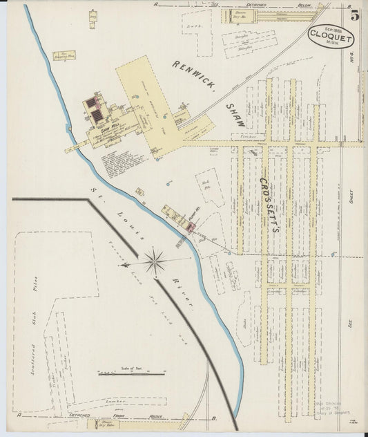 Sanborn Fire Insurance Map from Cloquet, Carlton County, Minnesota (1885), Sheet #0005 - Historic Sanborn Fire Insurance Map Print, vintage old map wall art, antique decor, genealogy gift, Minnesota Minnesota map