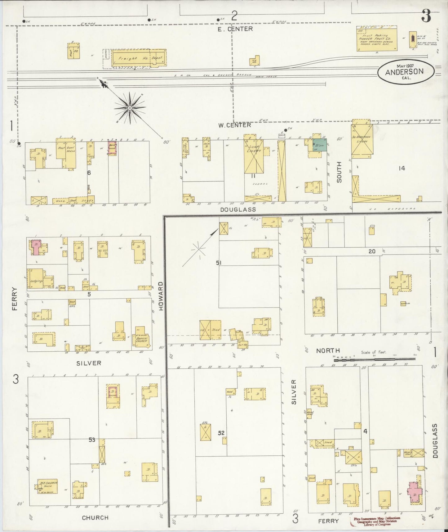 Sanborn Fire Insurance Map from Anderson, Shasta County, California (1907), Sheet #0003 - Historic Sanborn Fire Insurance Map Print, vintage old map wall art, antique decor, genealogy gift, California California map