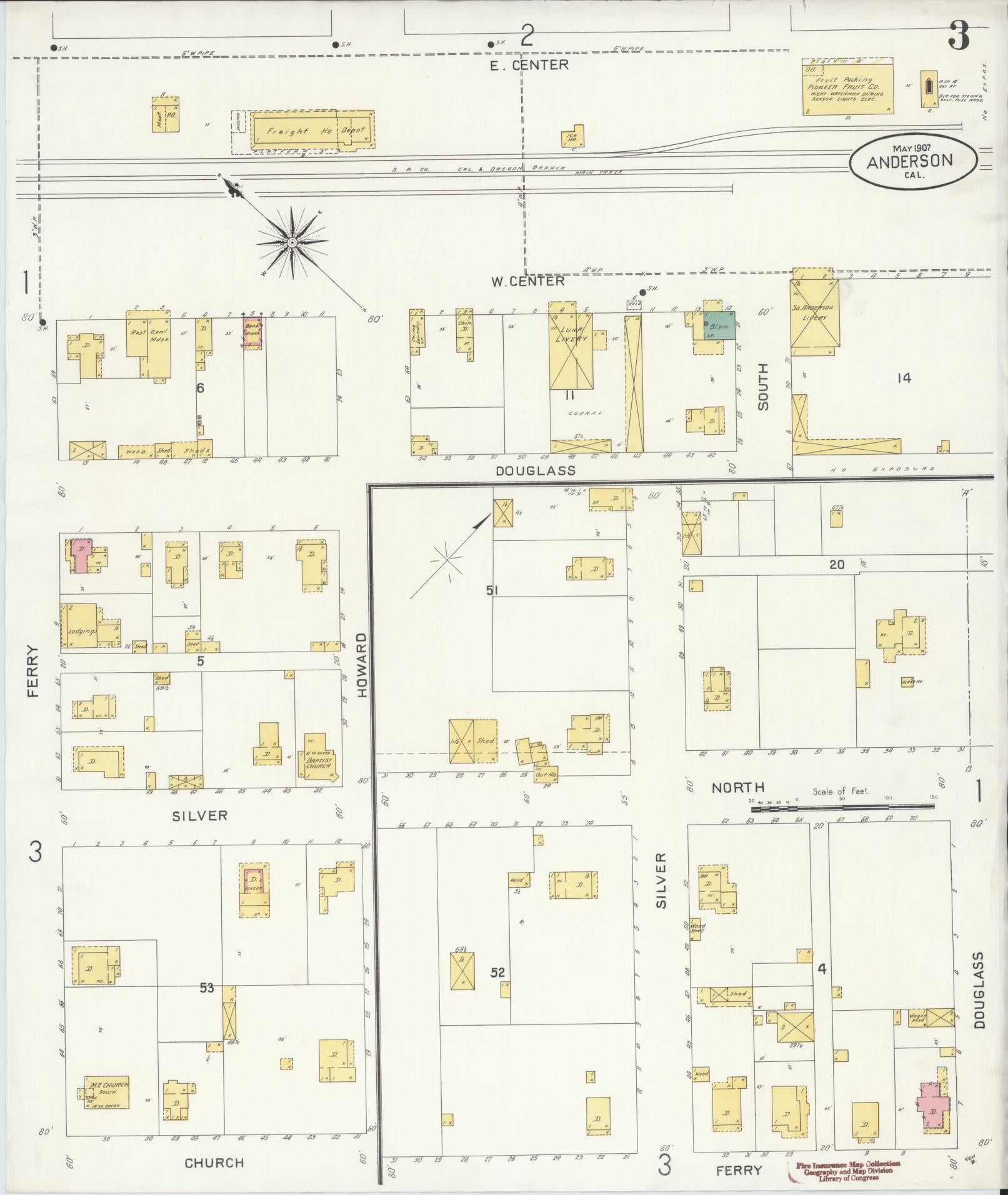 Sanborn Fire Insurance Map from Anderson, Shasta County, California (1907), Sheet #0003 - Historic Sanborn Fire Insurance Map Print, vintage old map wall art, antique decor, genealogy gift, California California map