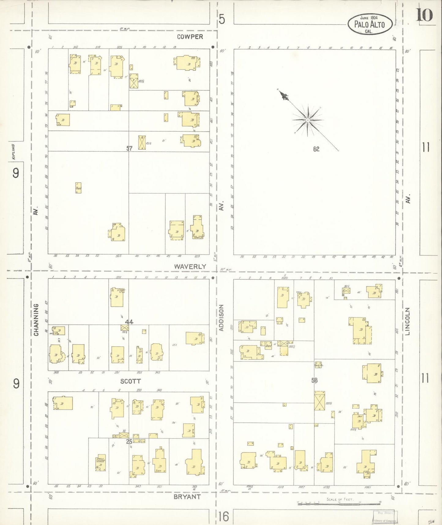 Sanborn Fire Insurance Map from Palo Alto, Santa Clara County, California (1904), Sheet #0010 - Complete Map Set gallery image, historic Sanborn map, vintage wall art, California California