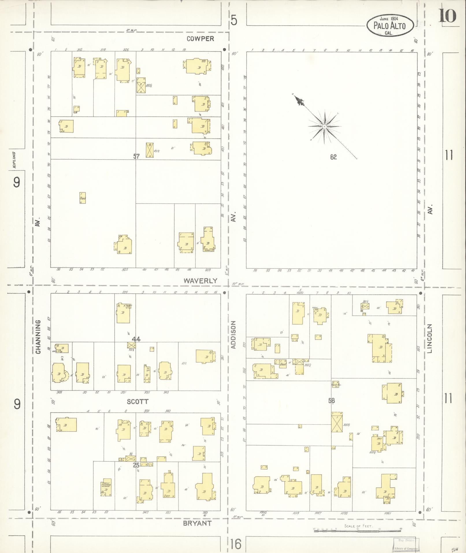 Sanborn Fire Insurance Map from Palo Alto, Santa Clara County, California (1904), Sheet #0010 - Complete Map Set gallery image, historic Sanborn map, vintage wall art, California California