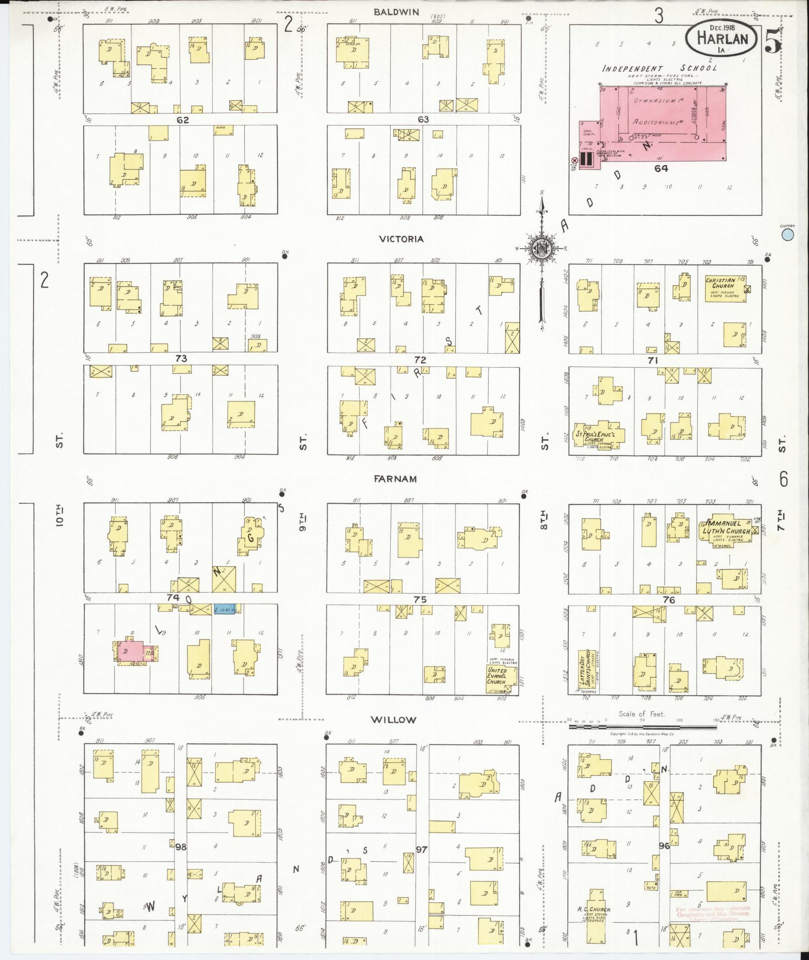 Sanborn Fire Insurance Map from Harlan, Shelby County, Iowa (1918), Sheet #0005 - Historic Sanborn Fire Insurance Map Print, vintage old map wall art