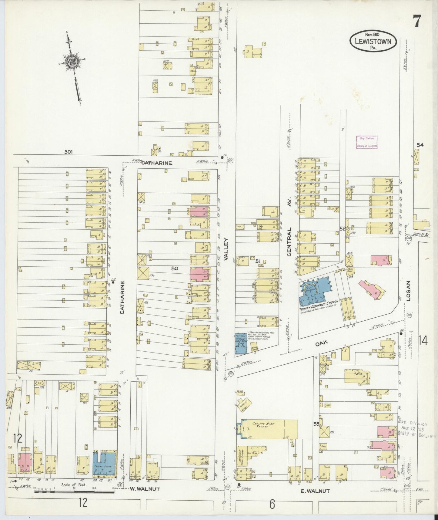 Sanborn Fire Insurance Map from Lewistown, Mifflin County, Pennsylvania (1910), Sheet #0007 - Historic Sanborn Fire Insurance Map Print, vintage old map wall art, antique decor, genealogy gift, Pennsylvania Pennsylvania map