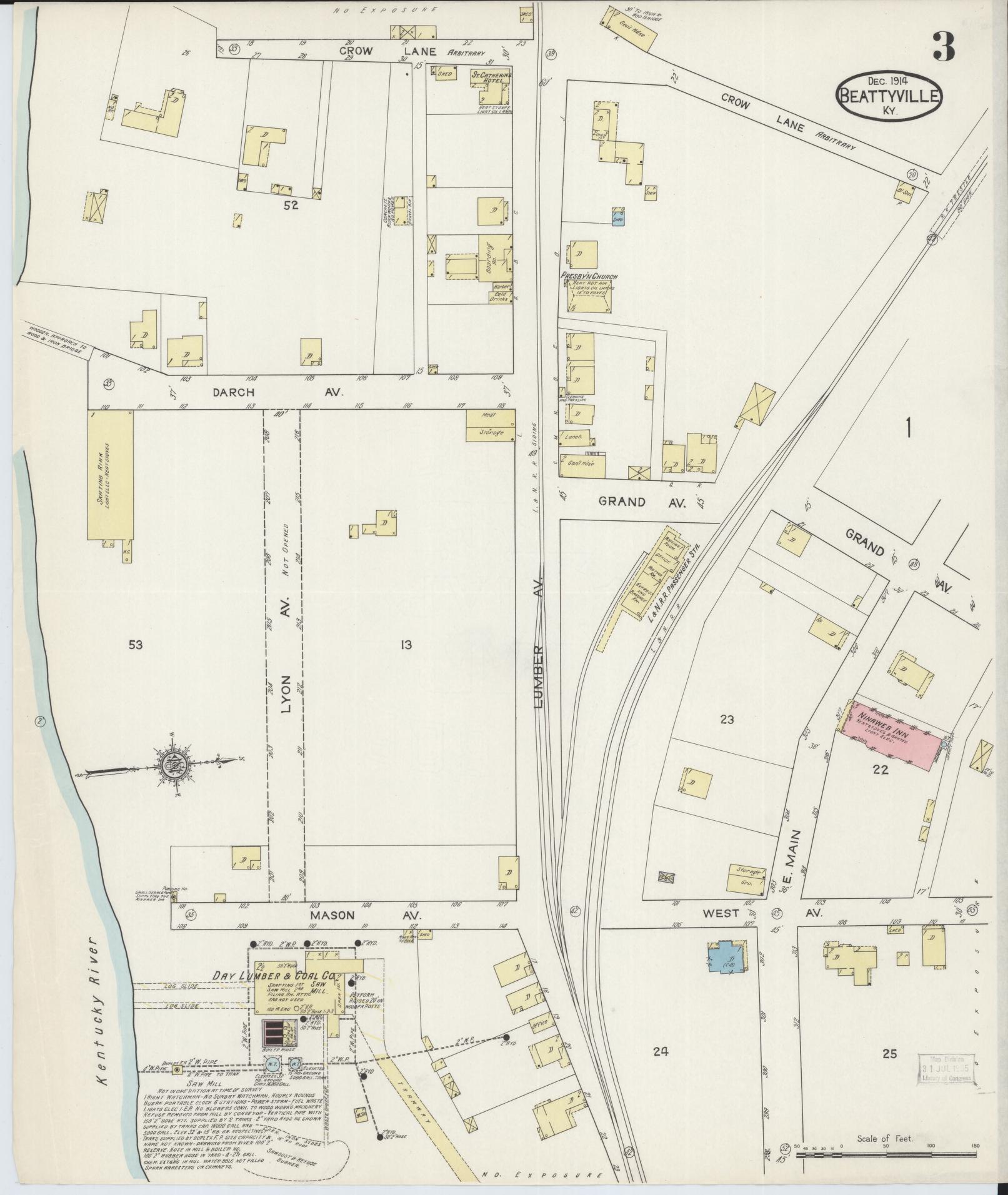 Sanborn Fire Insurance Map from Beattyville, Lee County, Kentucky (1914), Sheet #0003 - Historic Sanborn Fire Insurance Map Print, vintage old map wall art, antique decor, genealogy gift, Kentucky Kentucky map