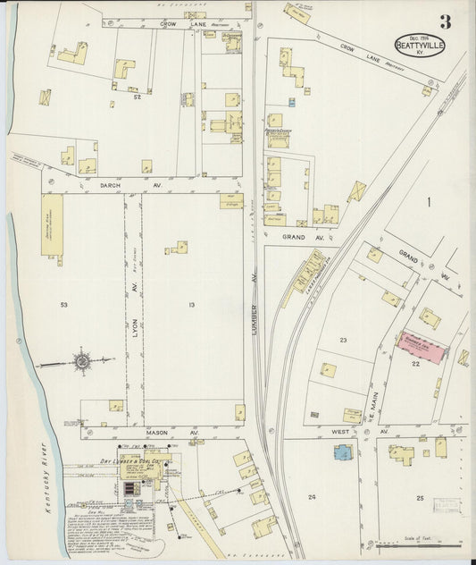 Sanborn Fire Insurance Map from Beattyville, Lee County, Kentucky (1914), Sheet #0003 - Historic Sanborn Fire Insurance Map Print, vintage old map wall art, antique decor, genealogy gift, Kentucky Kentucky map