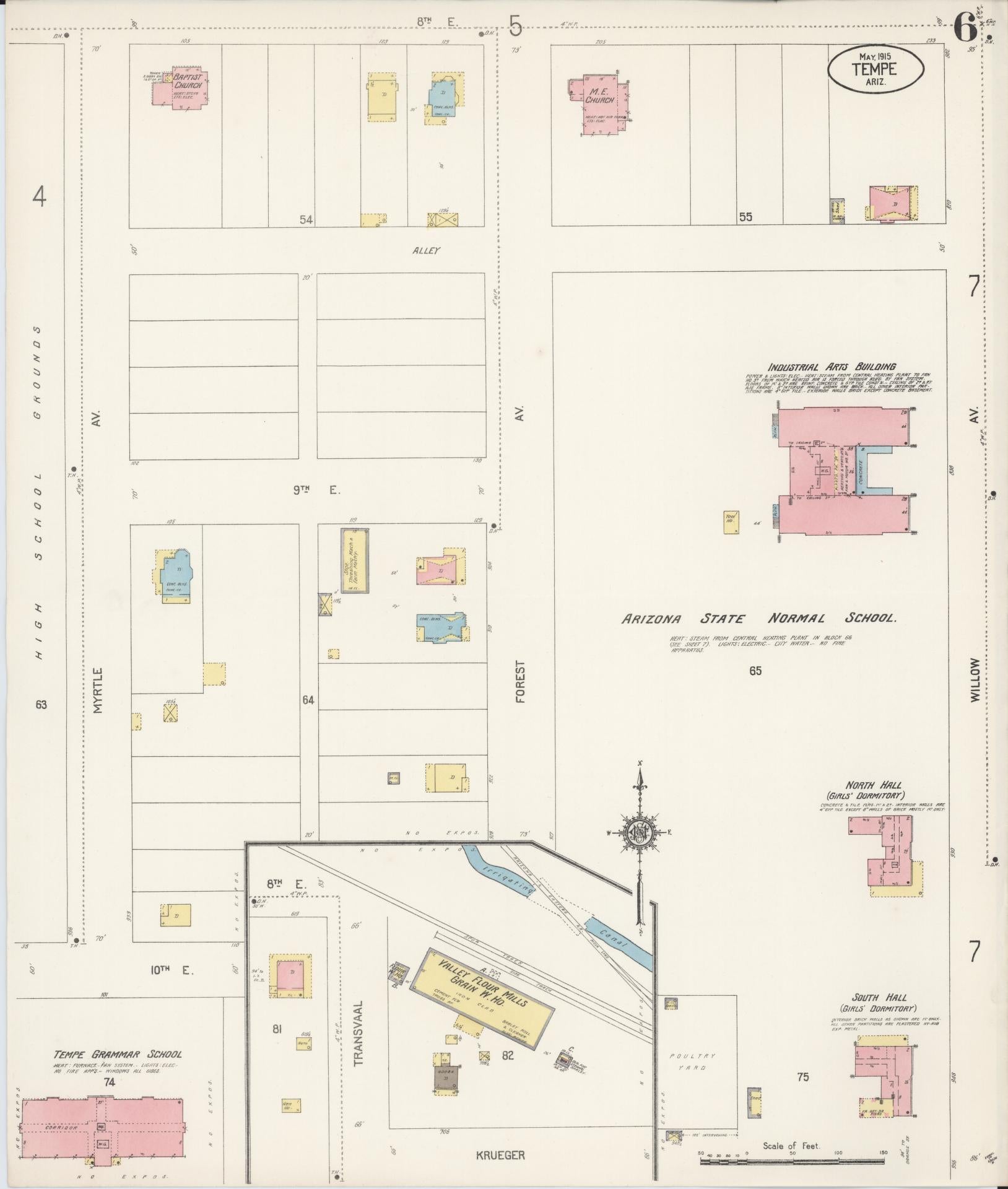 Sanborn Fire Insurance Map from Tempe, Maricopa County, Arizona (1915), Sheet #0006 - Complete Map Set gallery image, historic Sanborn map, vintage wall art, Arizona Arizona