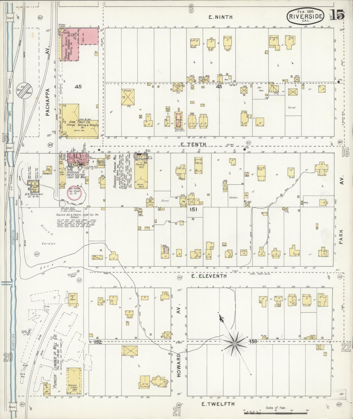Sanborn Fire Insurance Map from Riverside, Riverside County, California (1895), Sheet #0015 - Complete Map Set gallery image, historic Sanborn map, vintage wall art, California California