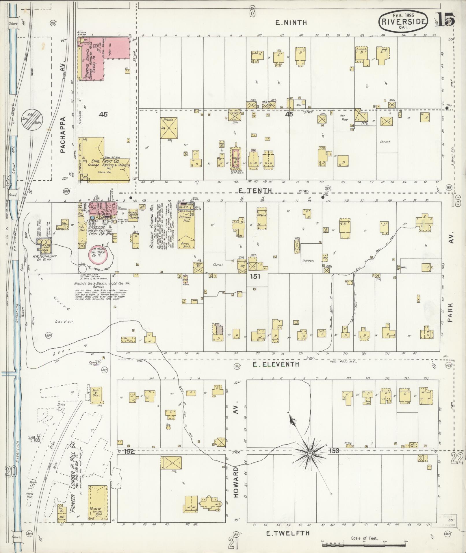 Sanborn Fire Insurance Map from Riverside, Riverside County, California (1895), Sheet #0015 - Complete Map Set gallery image, historic Sanborn map, vintage wall art, California California