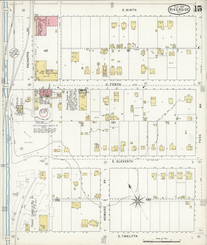 Sanborn Fire Insurance Map from Riverside, Riverside County, California (1895), Sheet #0015 - Complete Map Set gallery image, historic Sanborn map, vintage wall art, California California