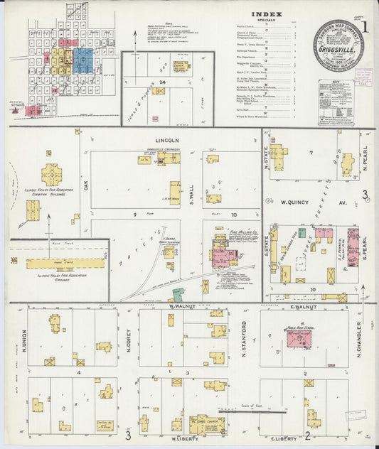 Sanborn Fire Insurance Map from Griggsville, Pike County, Illinois (1905), Sheet #0001 - Historic Sanborn Fire Insurance Map Print, vintage old map wall art, antique decor, genealogy gift, Illinois Illinois map