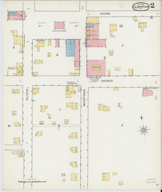 Sanborn Fire Insurance Map from Elberton, Elbert County, Georgia (1893), Sheet #0002 - Historic Sanborn Fire Insurance Map Print, vintage old map wall art, antique decor, genealogy gift, Georgia Georgia map