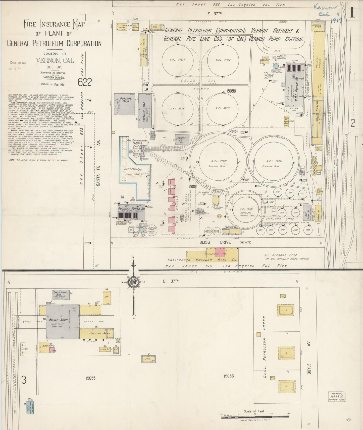 Sanborn Fire Insurance Map from Vernon, Los Angeles County, California (1920), Sheet #0001 - Complete Map Set gallery image, historic Sanborn map, vintage wall art, California California
