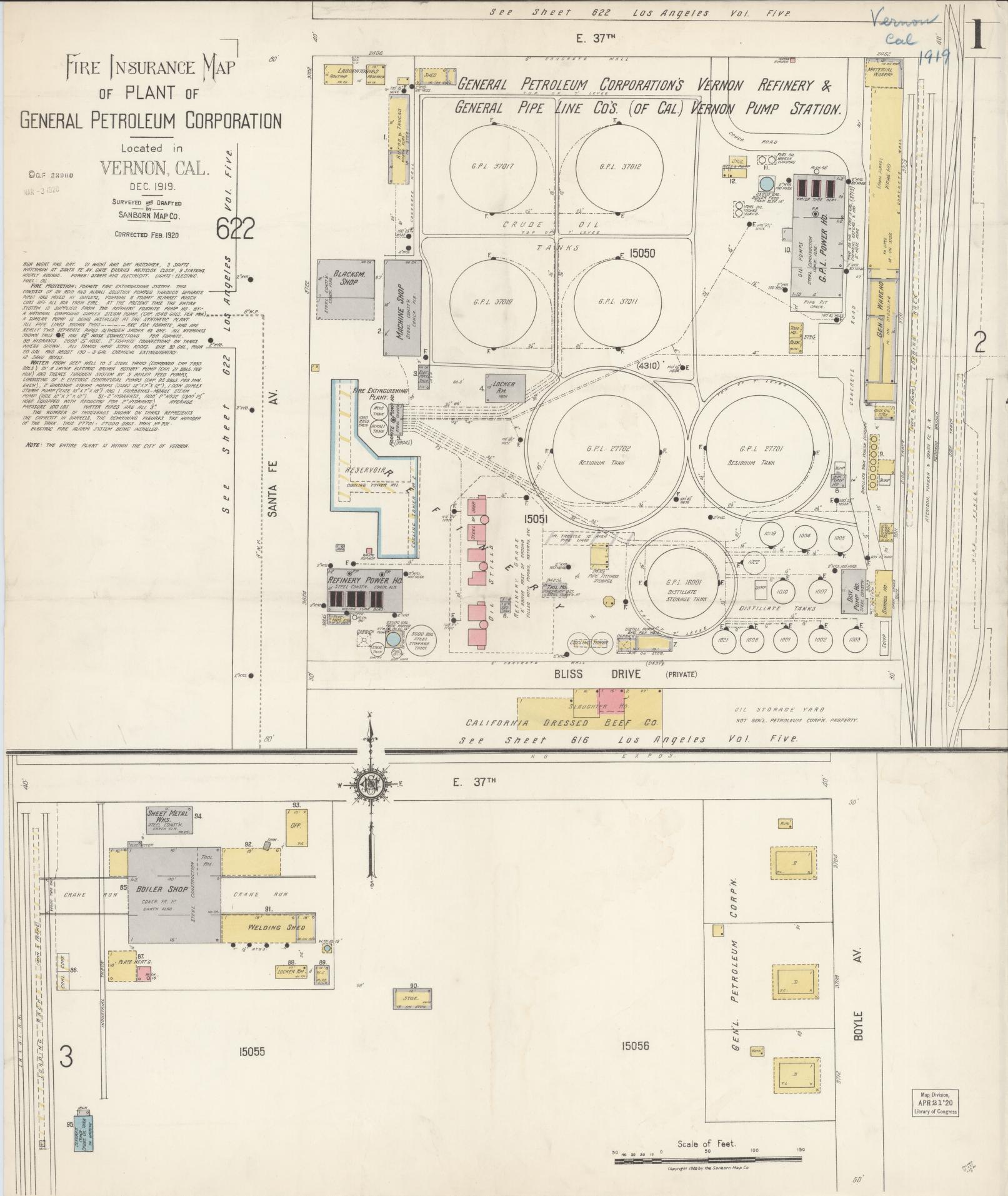 Sanborn Fire Insurance Map from Vernon, Los Angeles County, California (1920), Sheet #0001 - Complete Map Set gallery image, historic Sanborn map, vintage wall art, California California