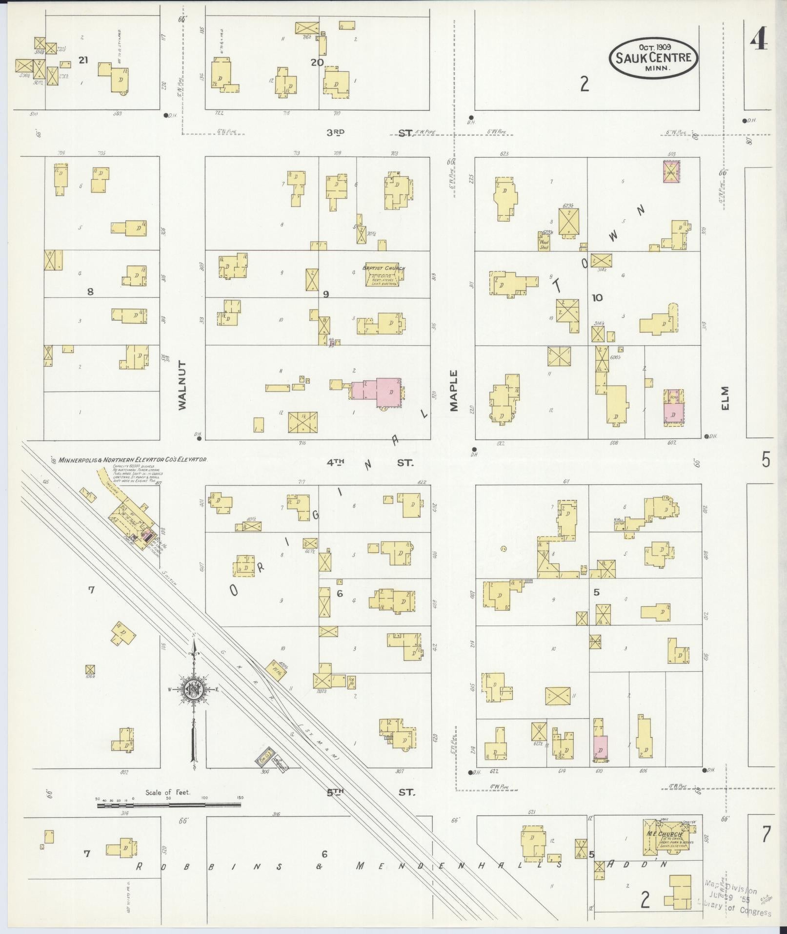 Sanborn Fire Insurance Map from Sauk Centre, Stearns County, Minnesota (1909), Sheet #0004 - Complete Map Set gallery image, historic Sanborn map, vintage wall art, Minnesota Minnesota