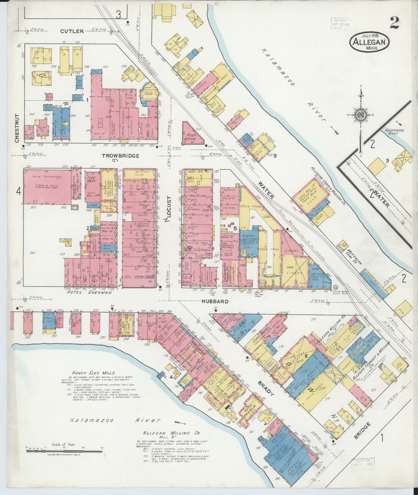 Sanborn Fire Insurance Map from Allegan, Allegan County, Michigan (1918), Sheet #0002 - Complete Map Set gallery image, historic Sanborn map, vintage wall art, Michigan Michigan