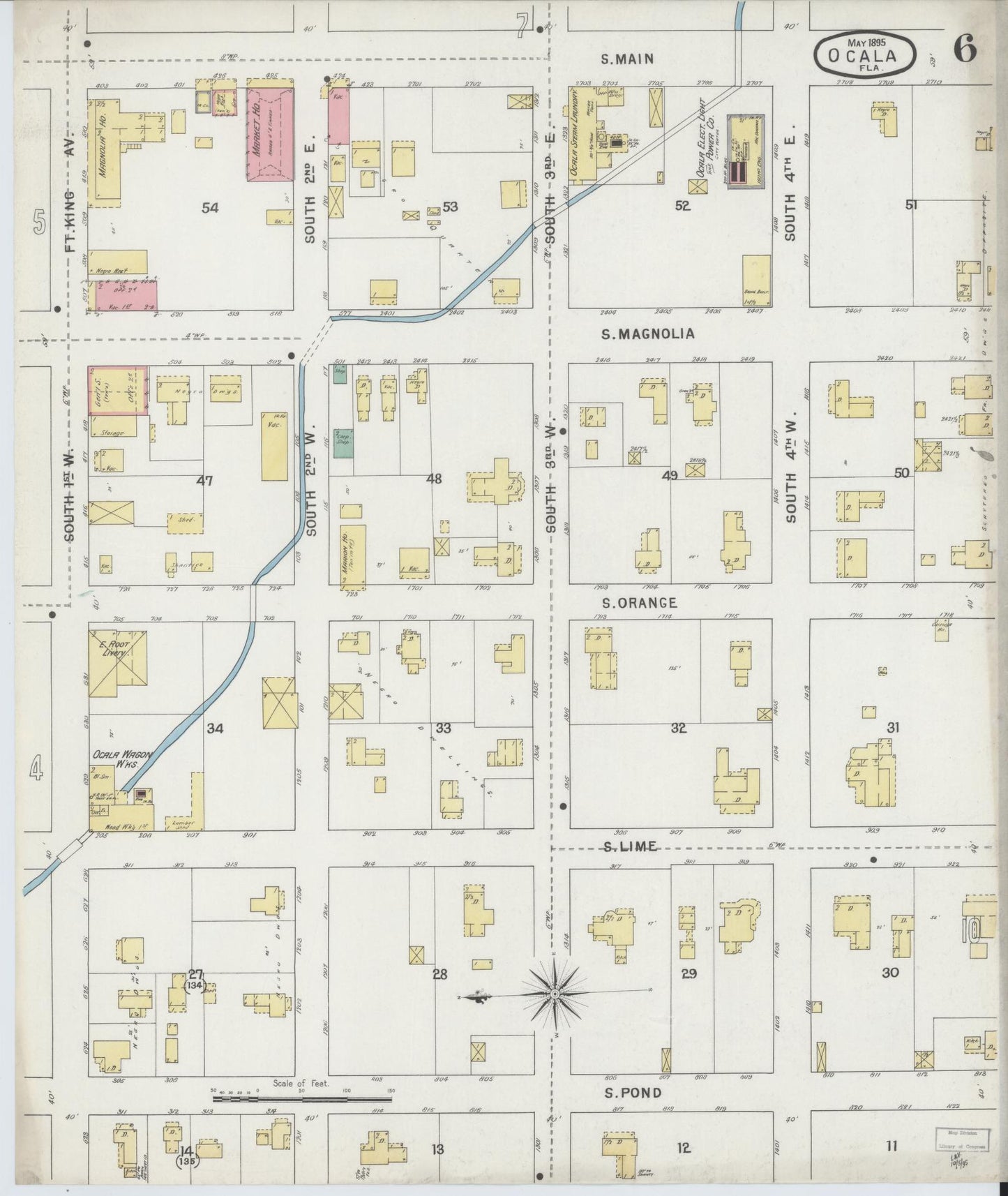 Sanborn Fire Insurance Map from Ocala, Marion County, Florida (1895), Sheet #0006 - Historic Sanborn Fire Insurance Map Print, vintage old map wall art, antique decor, genealogy gift, Florida Florida map