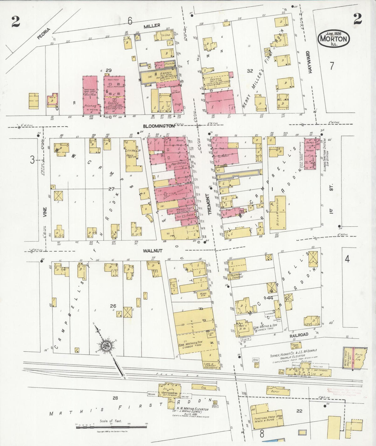 Sanborn Fire Insurance Map from Morton, Tazewell County, Illinois (1926), Sheet #0002 - Historic Sanborn Fire Insurance Map Print, vintage old map wall art, antique decor, genealogy gift, Illinois Illinois map