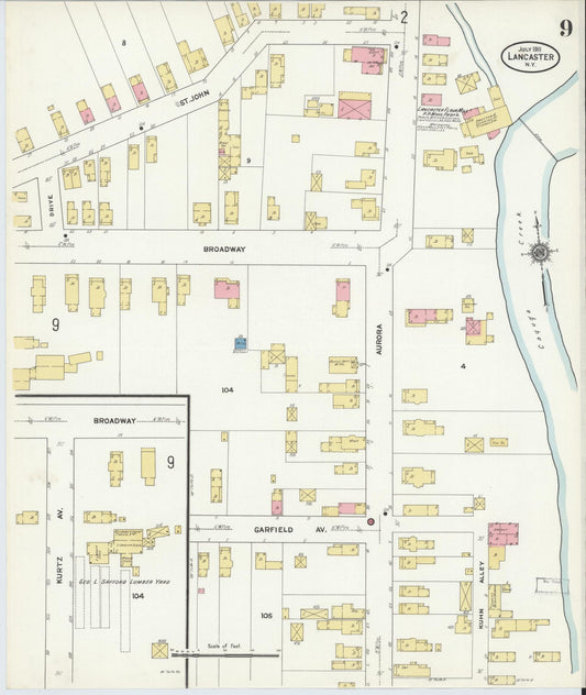 Sanborn Fire Insurance Map from Lancaster, Erie County, New York (1911), Sheet #0009 - Historic Sanborn Fire Insurance Map Print, vintage old map wall art, antique decor, genealogy gift, New York New York map