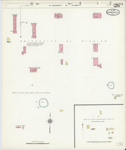 Sanborn Fire Insurance Map from Gainesville, Alachua County, Florida (1913), Sheet #0026 - Historic Sanborn Fire Insurance Map Print, vintage old map wall art, antique decor, genealogy gift, Florida Florida map