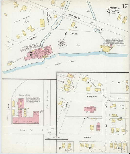 Sanborn Fire Insurance Map from Elkhart, Elkhart County, Indiana (1896), Sheet #0017 - Historic Sanborn Fire Insurance Map Print, vintage old map wall art, antique decor, genealogy gift, Indiana Indiana map