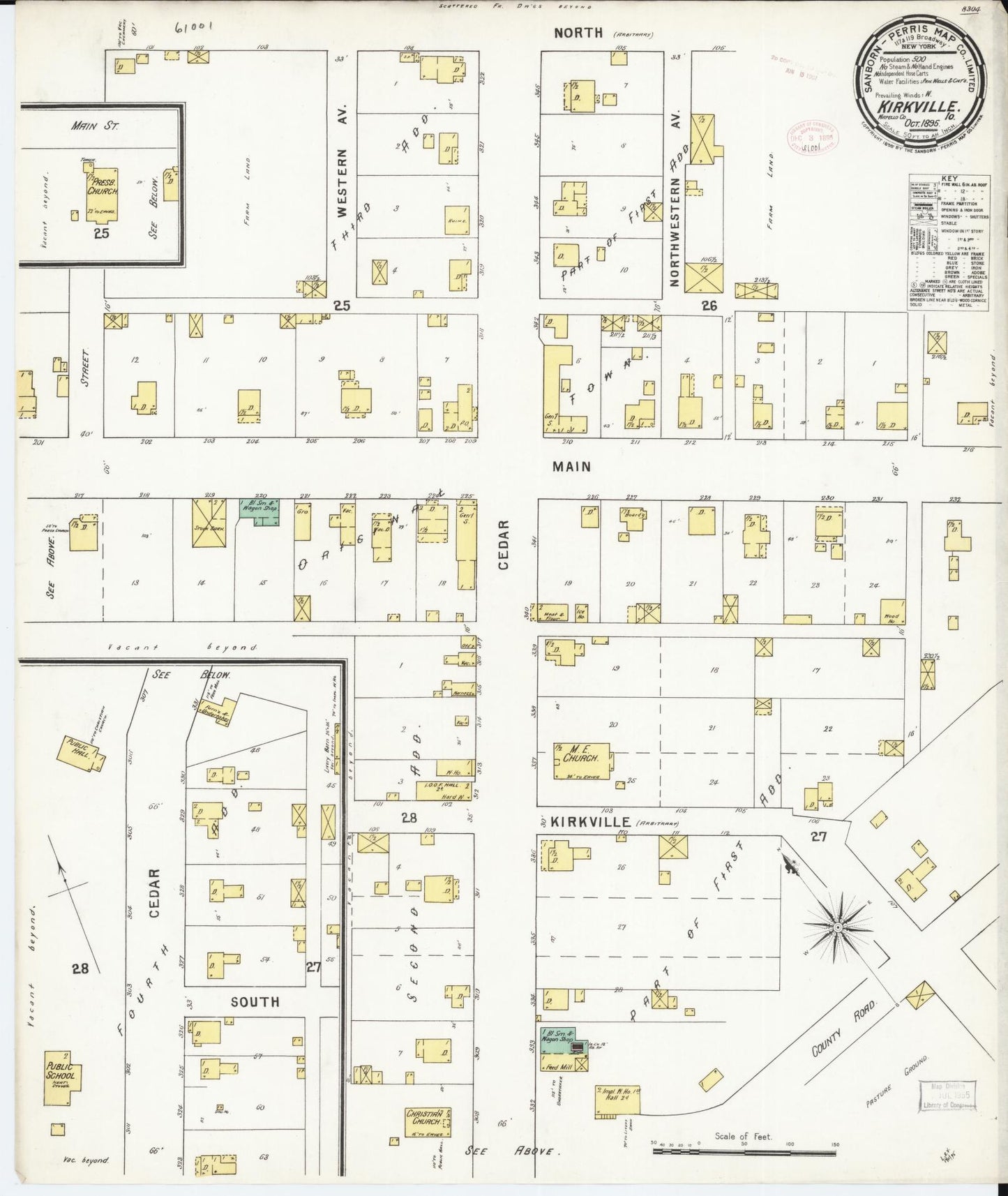 Sanborn Fire Insurance Map from Kirkville, Wapello County, Iowa (1895), Sheet #0001 - Historic Sanborn Fire Insurance Map Print, vintage old map wall art