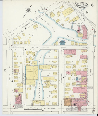 Sanborn Fire Insurance Map from Battle Creek, Calhoun County, Michigan (1913), Sheet #0006 - Historic Sanborn Fire Insurance Map Print, vintage old map wall art, antique decor, genealogy gift, Michigan Michigan map