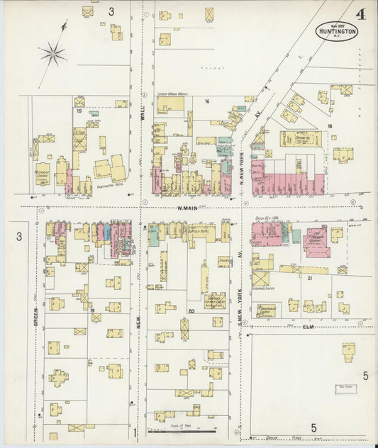 Sanborn Fire Insurance Map from Huntington, Suffolk County, New York (1897), Sheet #0004 - Historic Sanborn Fire Insurance Map Print, vintage old map wall art, antique decor, genealogy gift, New York New York map