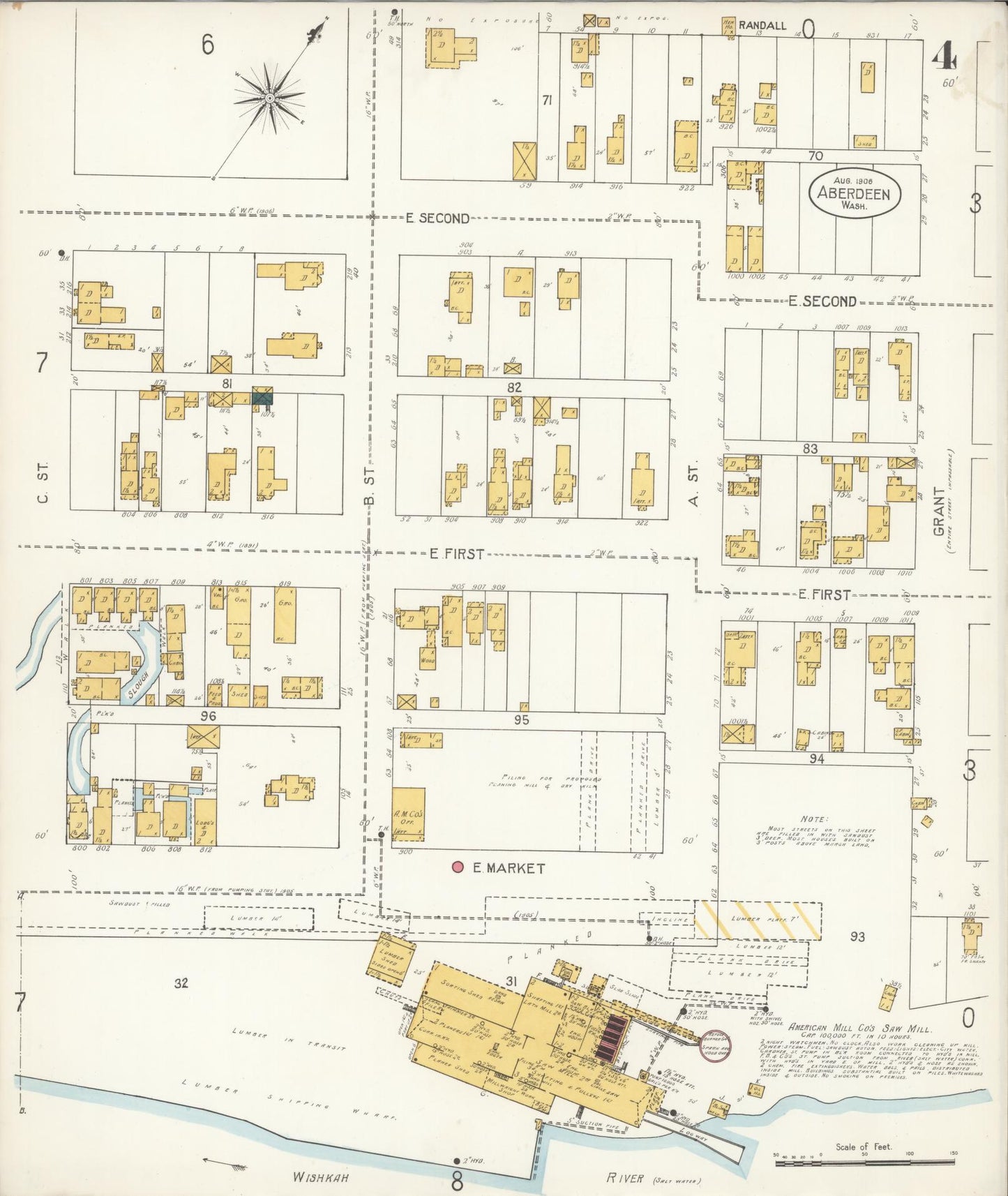 Sanborn Fire Insurance Map from Aberdeen, Grays Harbor County, Washington (1906), Sheet #0004 - Complete Map Set gallery image, historic Sanborn map, vintage wall art, Washington Washington