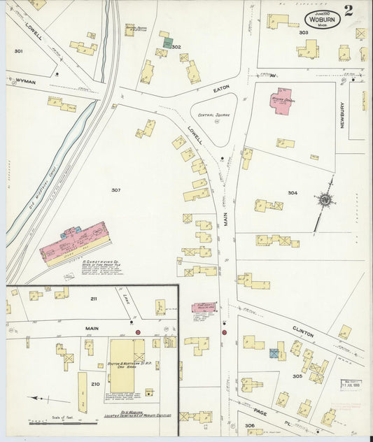 Sanborn Fire Insurance Map from Woburn, Middlesex County, Massachusetts (1910), Sheet #0002 - Historic Sanborn Fire Insurance Map Print, vintage old map wall art, antique decor, genealogy gift, Massachusetts Massachusetts map